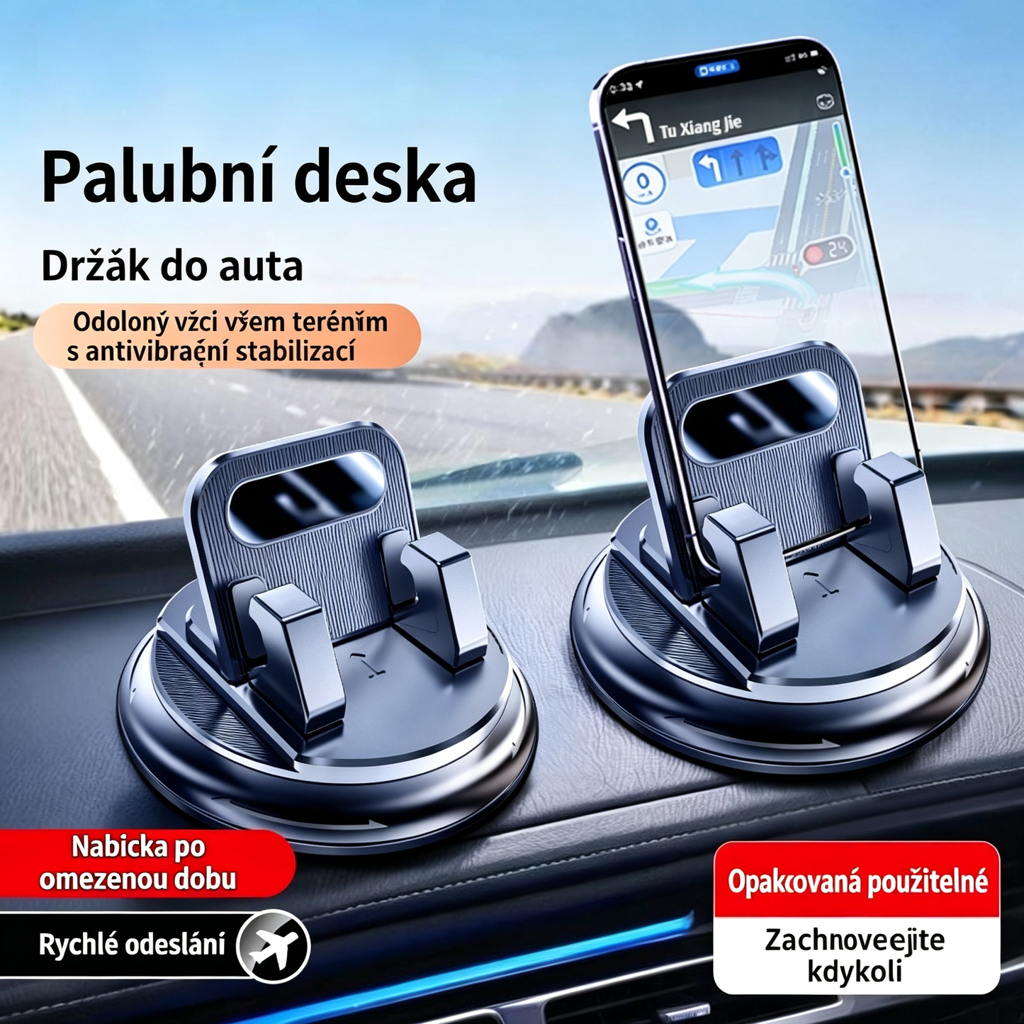 🎯 50% SLEVA NA VŠE! Otočný držák telefonu – Bezpečné uchycení na palubní desku, vysoce přilnavá guma 🧭🔄 【Kvalita zaručena】
