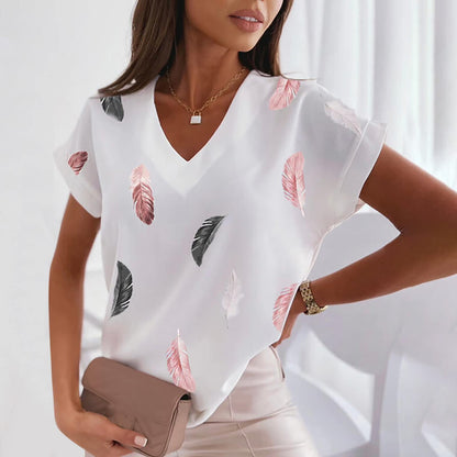 🎉🌈【Ograniczona ilość】🔥✨【S-6XL】2025 Lato Nowy Prosty Wygodny Miękki Damski T-shirt z nadrukiem 3D Piór-3970872