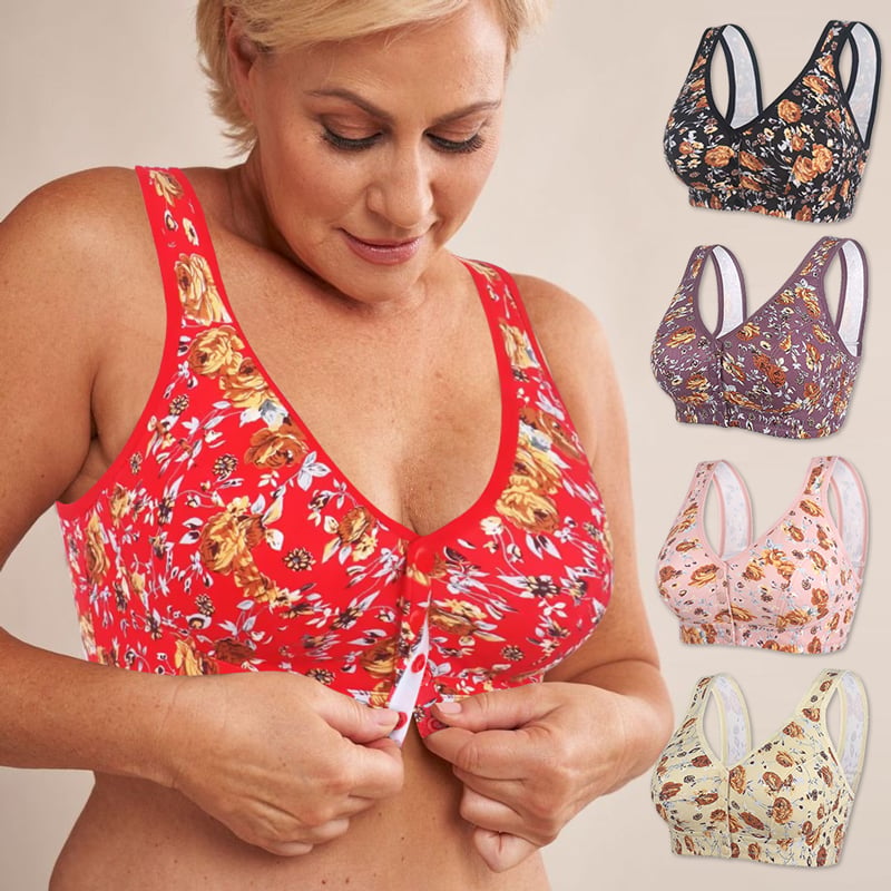 👙👙👙【Kupte 1 a získejte 2 zdarma】Nová podprsenka s měkkým předním potiskem, velká velikost podprsenka bez ocelových kroužků pro lidi středního a staršího věku