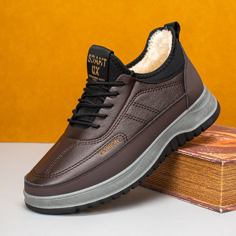 ⛄🔥【39-45】Nuevos zapatos deportivos casuales de invierno para hombre, zapatos de franela impermeables de cuero genuino con suela blanda 4144841