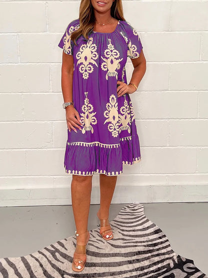 🤩🌹【S-4XL】 Kwadratowa sukienka z geometrycznym wzorem Multi Print-3671522