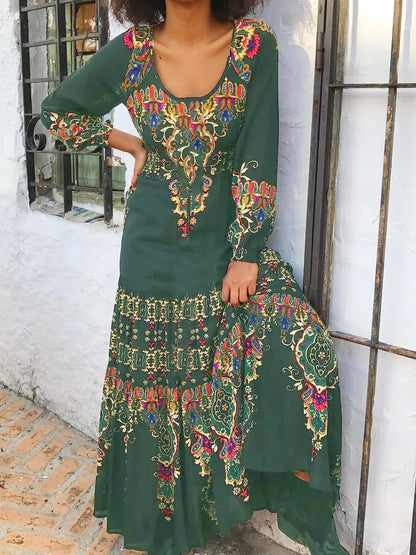 🔥🎉【S-3XL】2025 Zima Nowa Moda Damska Sukienka W Stylu Etnicznym Z Nadrukiem-3850971