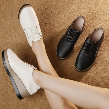 【35-42】Zapatos de piel para mujer con suela gruesa, nueva tendencia de otoño