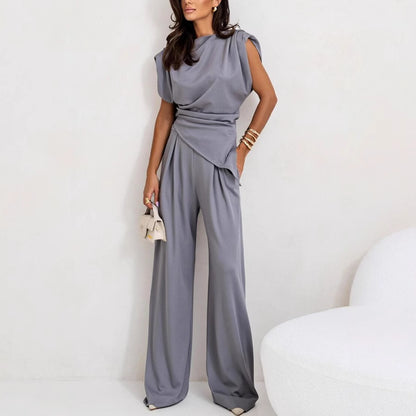 🌸 [S–2XL] Γυναικείο Μονόχρωμο Ασύμμετρο Σετ Δύο Τεμαχίων
