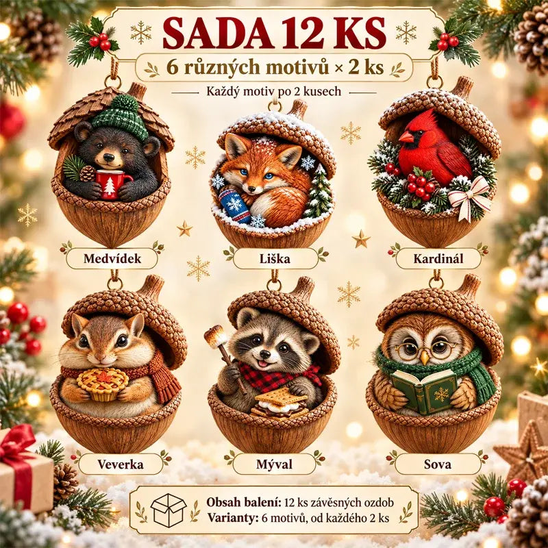 🎉【Vásárolj 6 darabot, és kapsz 6 darabot ingyen】🎁Új 2D akril karácsonyi dizájn fenyőtoboz alakú állatokkal