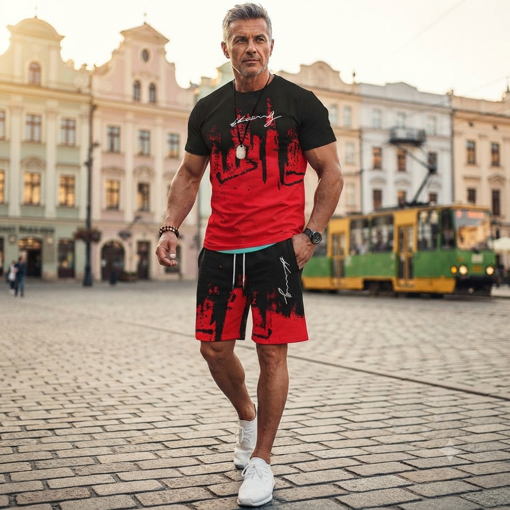 【Platba na dobírku】Pánská dvoudílná letní sportovní sada – pohodlné tričko s krátkým rukávem a kraťasy pro běžné nošení a odpočinek
