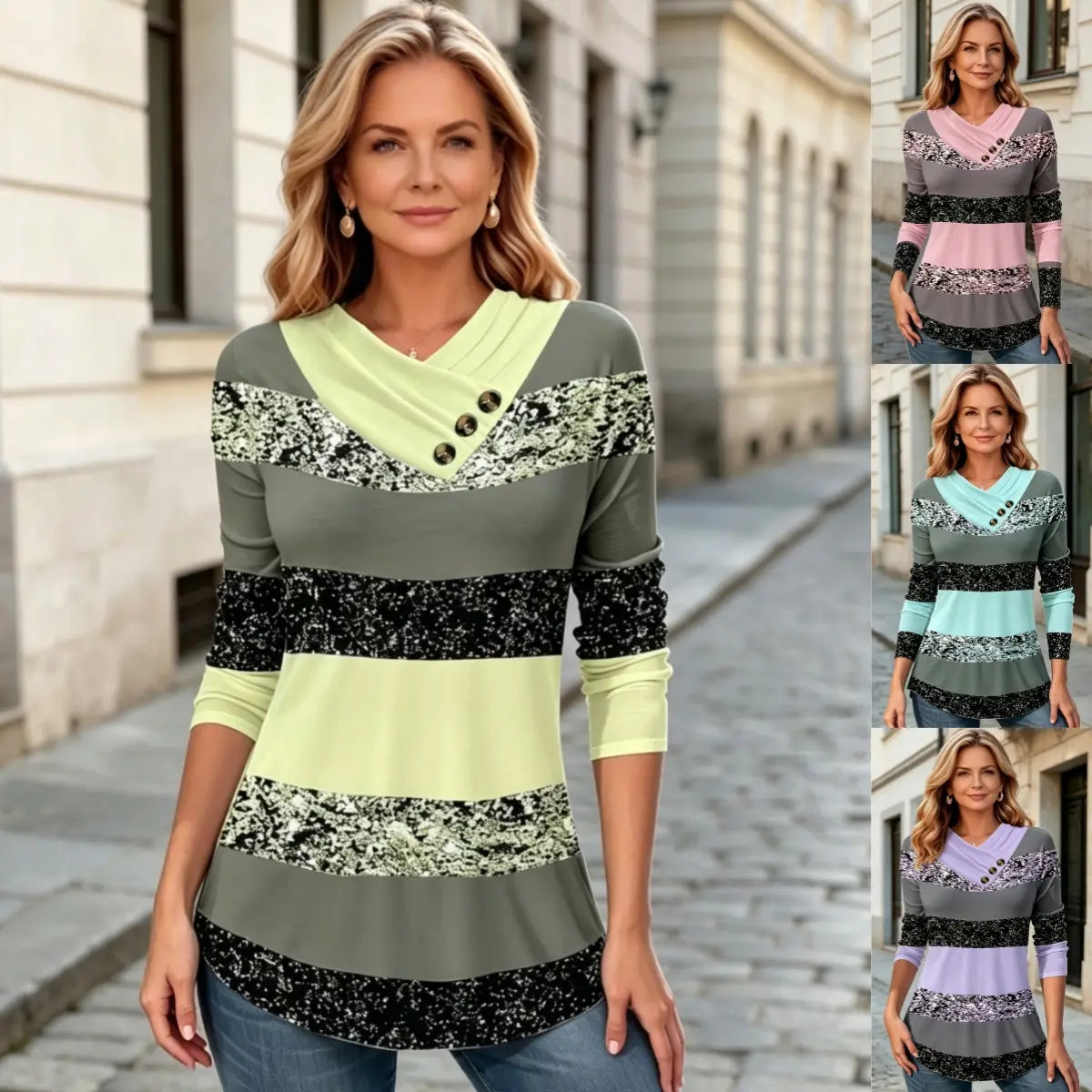 ✨🔥 Poslední den – sleva 50 % 【S–5XL】 Dámský nový podzimní a zimní top s barevně kontrastním designem, výstřihem do V a přiléhavým střihem, dlouhé rukávy