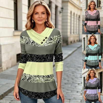 ✨🔥 Poslední den – sleva 50 % 【S–5XL】 Dámský nový podzimní a zimní top s barevně kontrastním designem, výstřihem do V a přiléhavým střihem, dlouhé rukávy