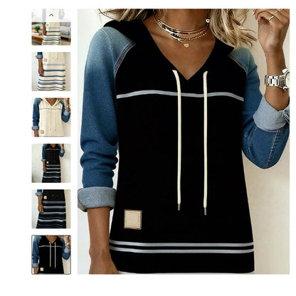 🔥【S-3XL】Nowa, najlepiej sprzedająca się bluza z kapturem z denimu w bloki kolorów 4165919