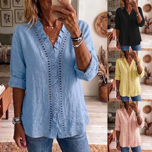 【S-2XL】Dámská volánková halenka - Ležérní styl, volný střih, dlouhý rukáv
