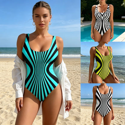 🥰【Último día - 50% de descuento】🔥【S~8XL】Traje de baño de una pieza a rayas único