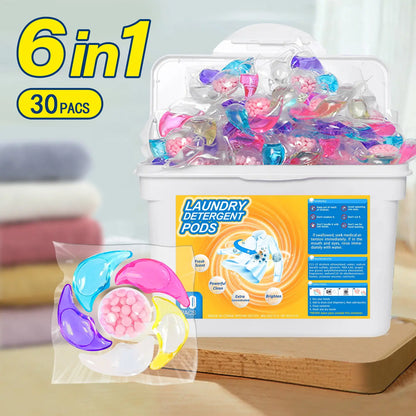 ✨💭👚【30 kusů】✨Extra velký kbelík 6v1 vonné perličky na prádlo odstraňují skvrny a zanechávají vůni, hladce likvidují roztoče a bakterie