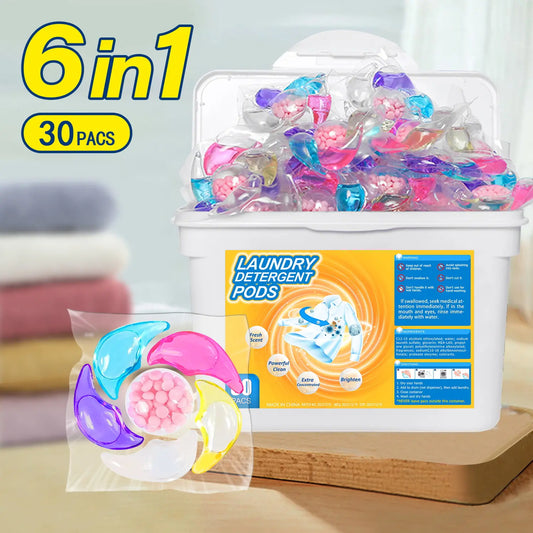 ✨💭👚【30 kusů】✨Extra velký kbelík 6v1 vonné perličky na prádlo odstraňují skvrny a zanechávají vůni, hladce likvidují roztoče a bakterie
