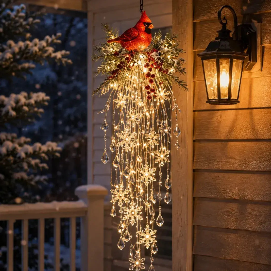 🎄🎅 Vánoční závěsná LED lampa se sněhovou vločkou a křišťálem | Kouzelná záře na verandu ✨