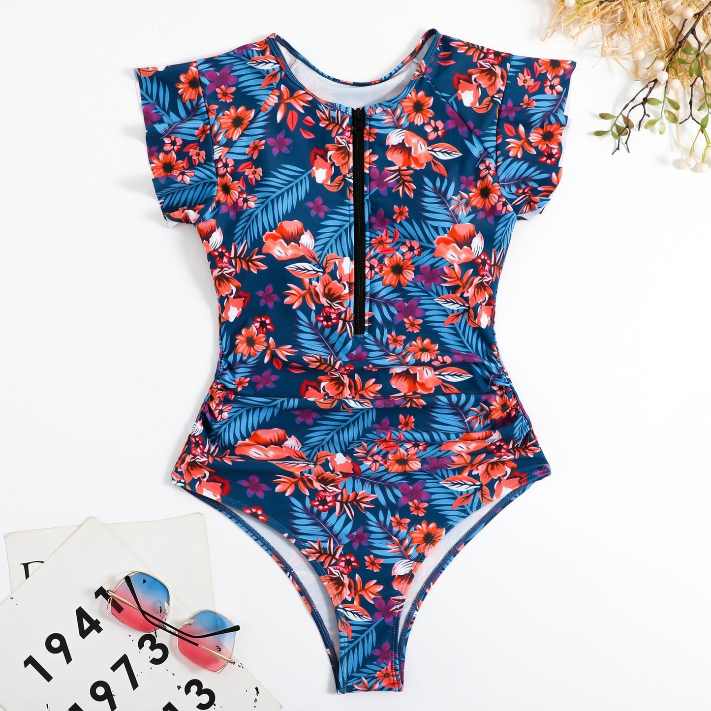 [S-2XL] Potištěné konzervativní bikiny s volánkem a polozakrytím na plážovou dovolenou