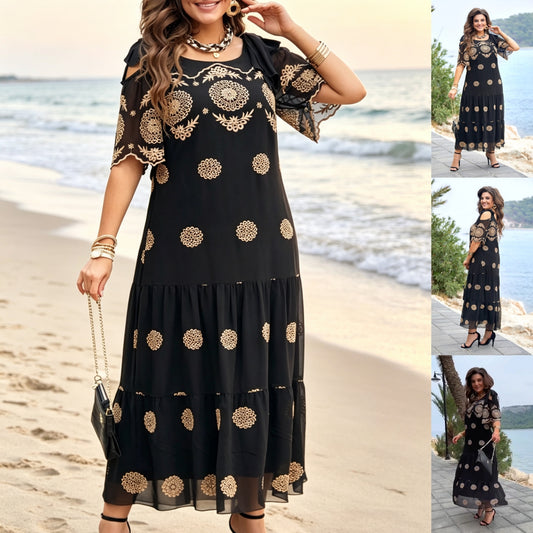 ⏳ Letní akce【S–5XL】👗Lehké a prodyšné letní šaty s vintage potiskem – lichotivý střih a snadno kombinovatelné.