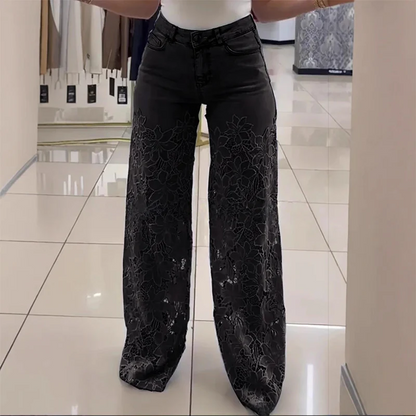 💥 WYPRZEDAŻ MAGAZYNU 💥👖Nowoczesne jeansy z koronkowymi naszywkami-4008670