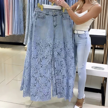 💥 WYPRZEDAŻ MAGAZYNU 💥👖Nowoczesne jeansy z koronkowymi naszywkami-4008670