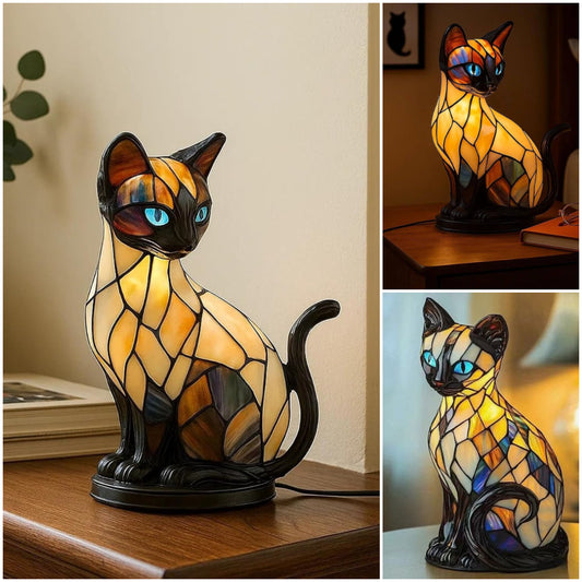 🐱Lampa stołowa w kształcie kota, retro lampka nocna wykonana z kolorowej żywicy, z motywem kota-4219685