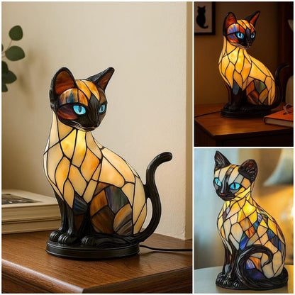 🐱Lampa stołowa w kształcie kota, retro lampka nocna wykonana z kolorowej żywicy, z motywem kota-4219685