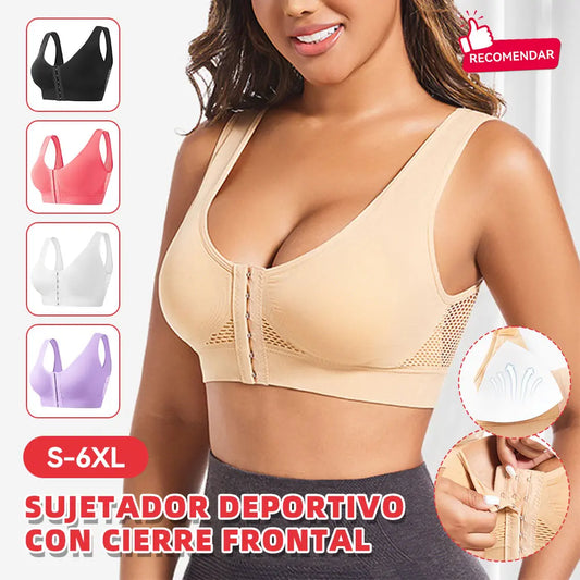 🧘‍♀️👙【Kupte 2, 1 dostanete zdarma】【S-6XL】Sportovní podprsenka s předním zapínáním, bez kostic, s push-up efektem a střihem na zádech