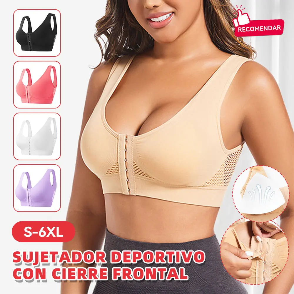 🧘‍♀️👙【Kupte 2, 1 dostanete zdarma】【S-6XL】Sportovní podprsenka s předním zapínáním, bez kostic, s push-up efektem a střihem na zádech