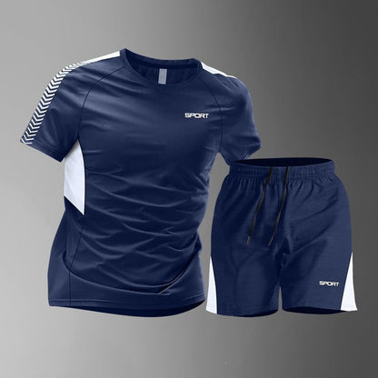 [M-3XL: sleva 50 %] 🎽Pánská rychleschnoucí sada z ledového hedvábí - krátký rukáv a kraťasy, dvoudílná sada - ležérní sportovní