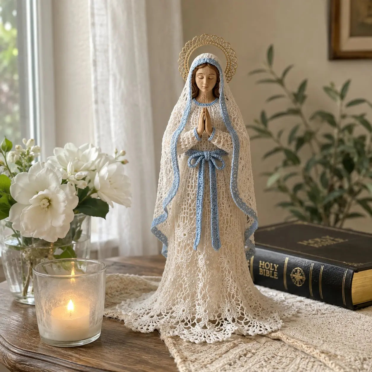 ⭐Ručně pletená figurka Panny Marie v háčkovaném a krajkovém stylu.