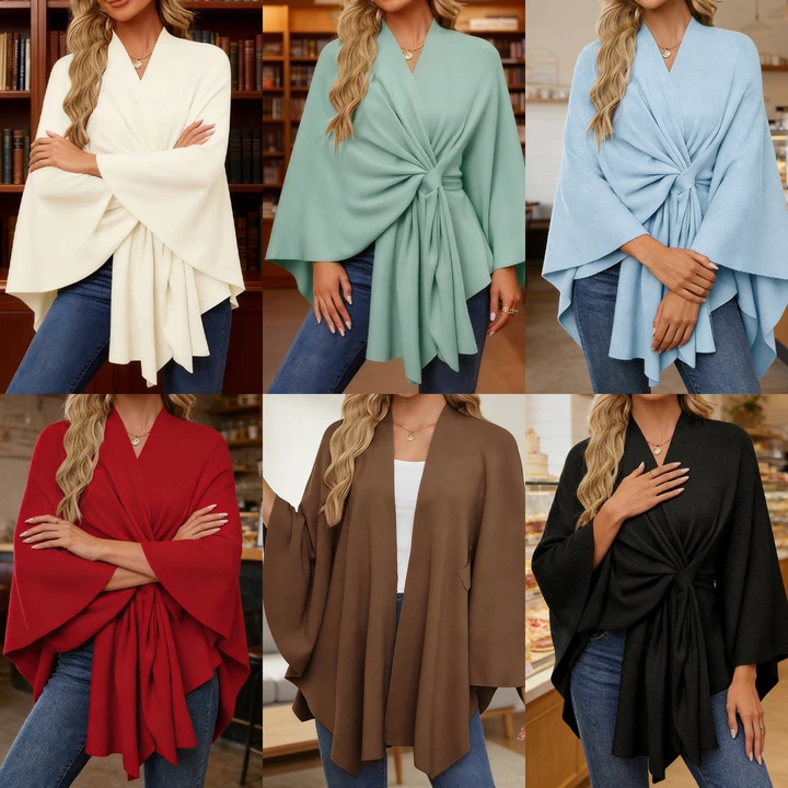 💃🧣🐑🔥【Univerzální velikost pro všechny】Elegantní jednodílný jednobarevný měkký šálový kabát/plášť pro dámy 4185878