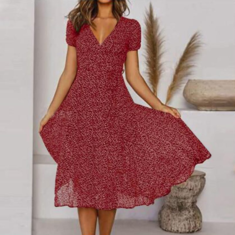 🌈💃【Sleva 50 % 🔥】👗😍 Nové dámské šaty 2026 ve větších velikostech s výstřihem do V a krátkými rukávy, květinové šaty s puntíky ve větších velikostech