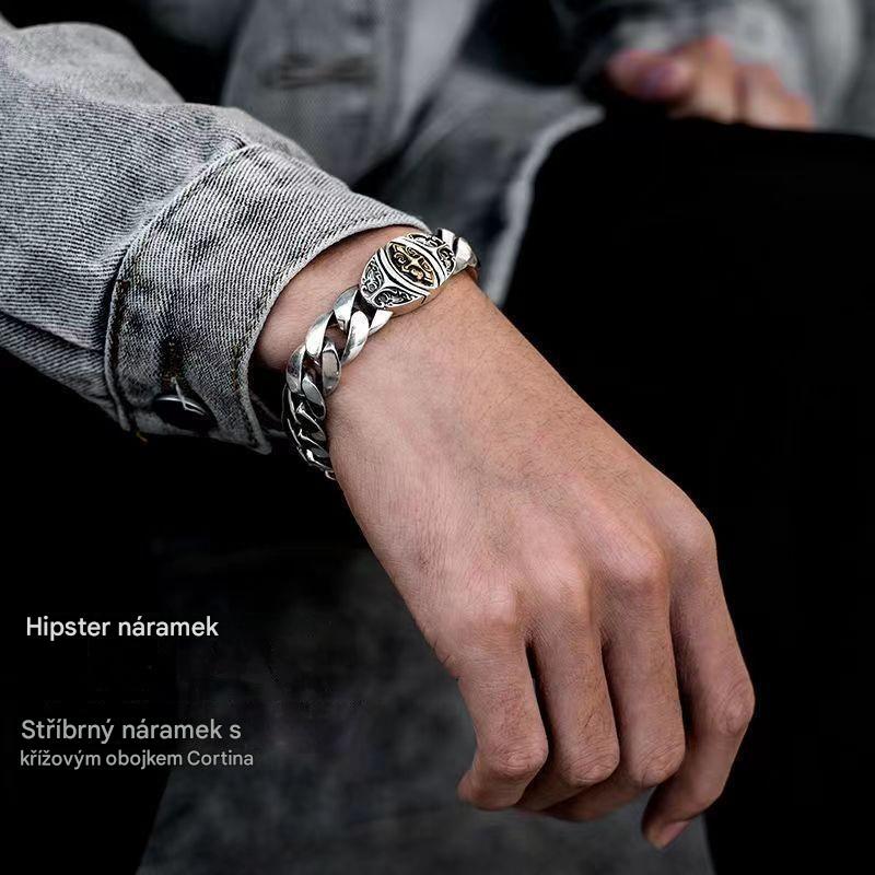 😍✨【Stříbro】🔥 Pánský vintage náramek, zdobený šťastnými vzory, styl urban punk, ručně vyrobený, jedinečný