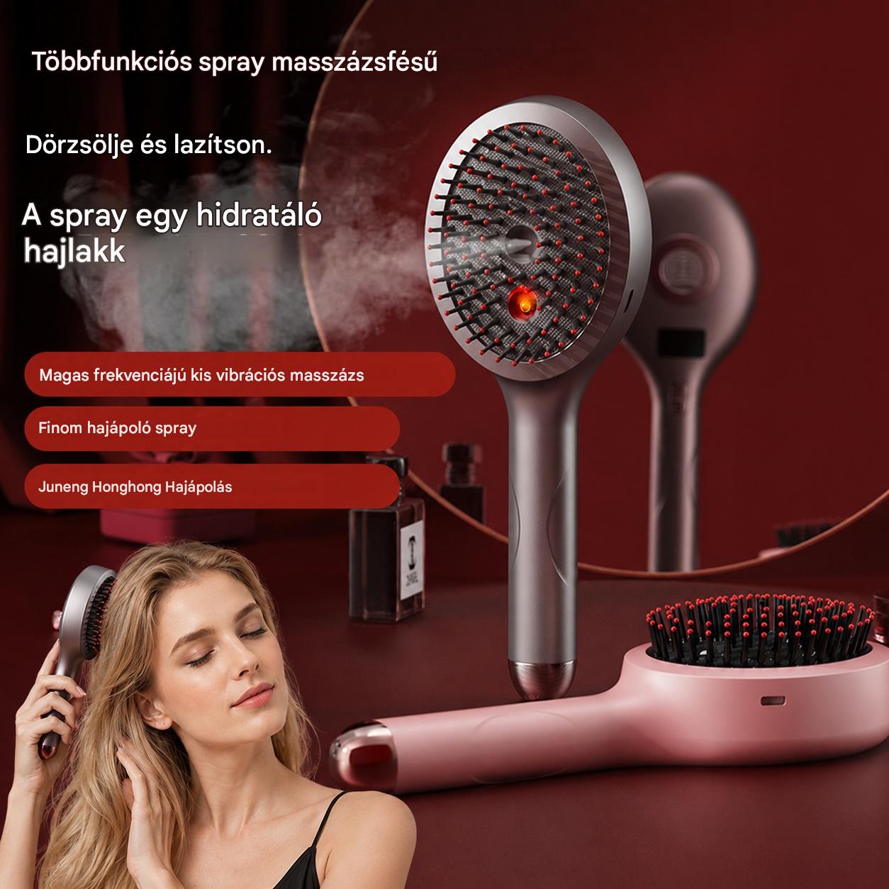💆‍♀️ 2 az 1-ben: rezgő masszírozó + permetezős hajkefe! 🪄 Nyugtatja a fejbőrt, ápolja a hajat – otthoni spa élmény ✨
