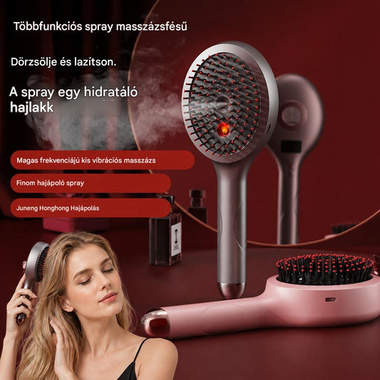 💆‍♀️ 2 az 1-ben: rezgő masszírozó + permetezős hajkefe! 🪄 Nyugtatja a fejbőrt, ápolja a hajat – otthoni spa élmény ✨