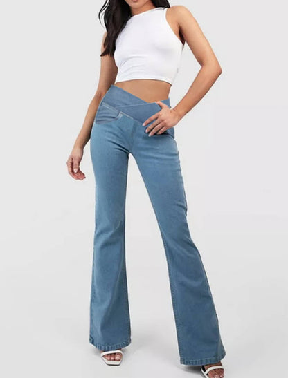 👖💕【XS-4XL】Νέο ψηλόμεσο τζιν παντελόνι με φαρδιά μπάκα και εφαρμοστή γραμμή, ανασηκώνει και τονίζει το σχήμα των γλουτών