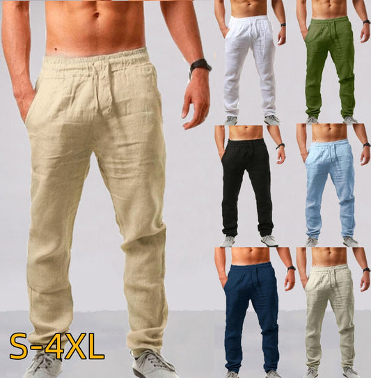💥👖【S-4XL】 2025 nowe letnie męskie luźne, oddychające, codzienne spodnie sportowe wykonane z bawełny i lnu💨-3990972