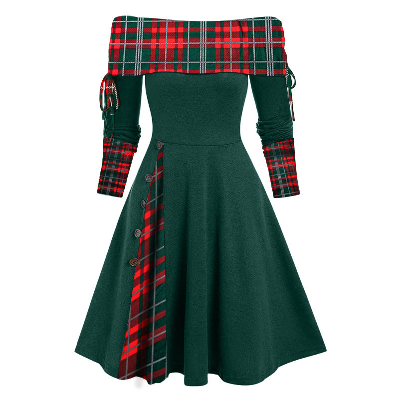 Nowa modna sukienka z długim rękawem i jednym ramieniem (S-3XL) 4176905