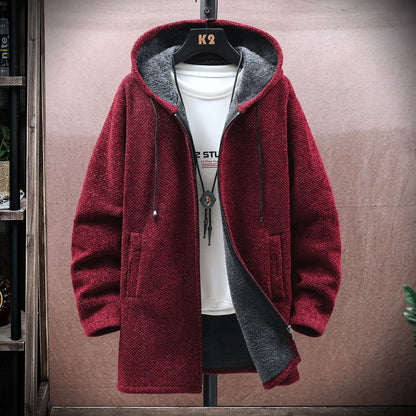 【M-5XL】Męski sweter dzianinowy z kapturem, średniej długości-4177384