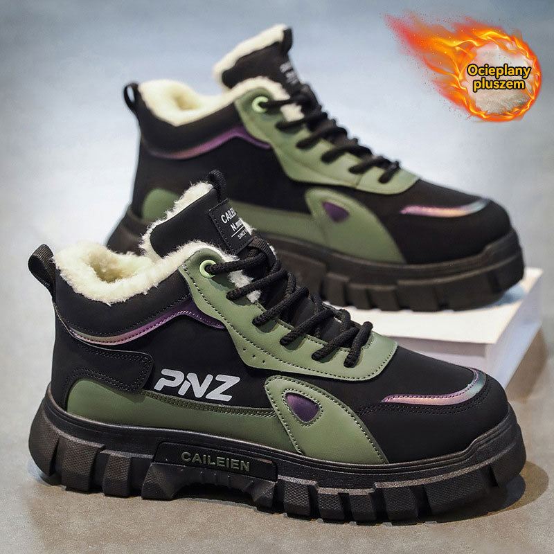 【39-44】Nowe, wysokie buty Martin dla mężczyzn, buty zimowe, ciepłe śniegowce wyściełane polarem, grube, antypoślizgowe buty bawełniane-4182313