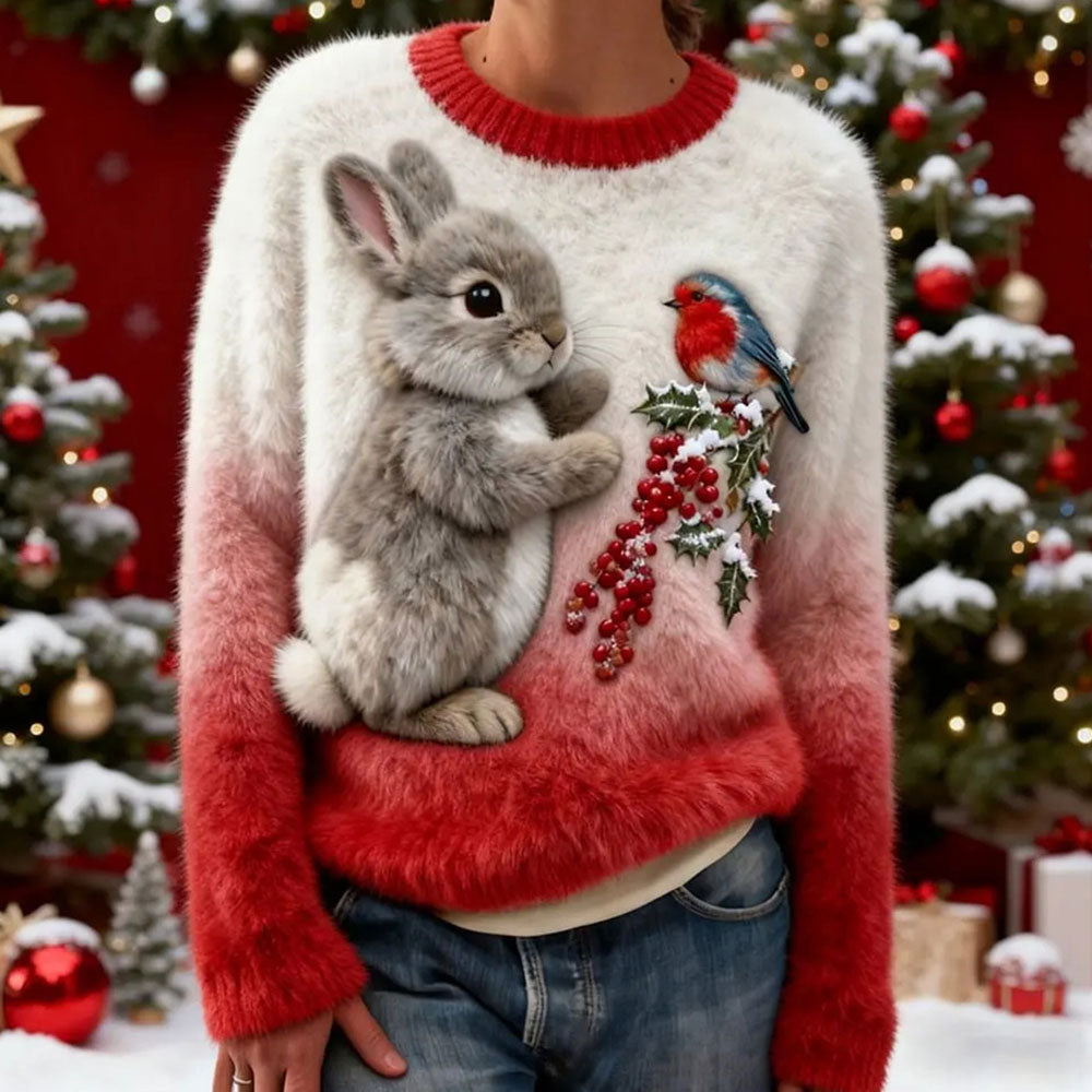 Nowy flanelowy sweter damski z okrągłym dekoltem, drukowany cyfrowo w technologii 3D-4199937