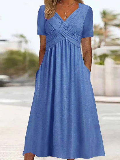 🔥🔥👗【S-3XL】2026 Čistobarvne modne srednje dolge obleke za prosti čas