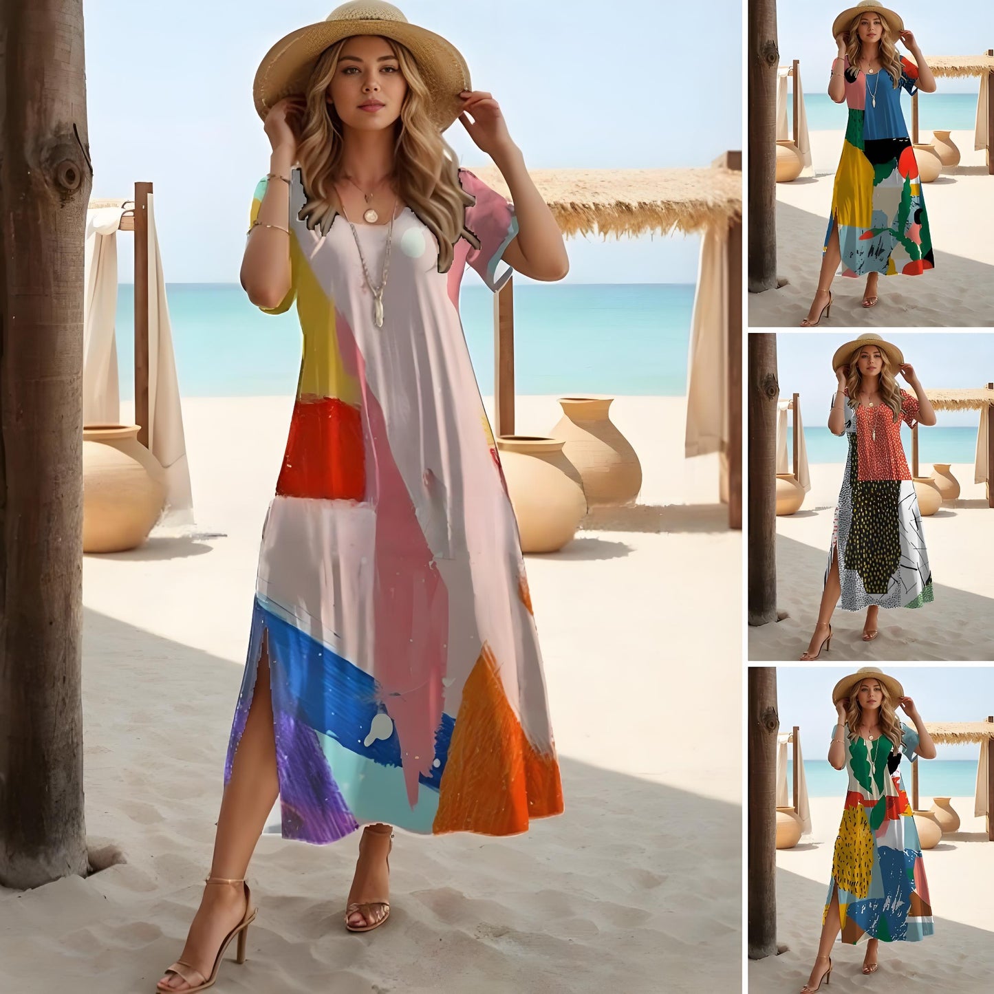 🔥【Nové letní šaty】👗【XS-5XL】🌈Nové maxi šaty s potiskem pro větší velikosti 2026