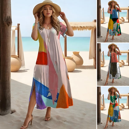 🔥【Nové letní šaty】👗【XS-5XL】🌈Nové maxi šaty s potiskem pro větší velikosti 2026