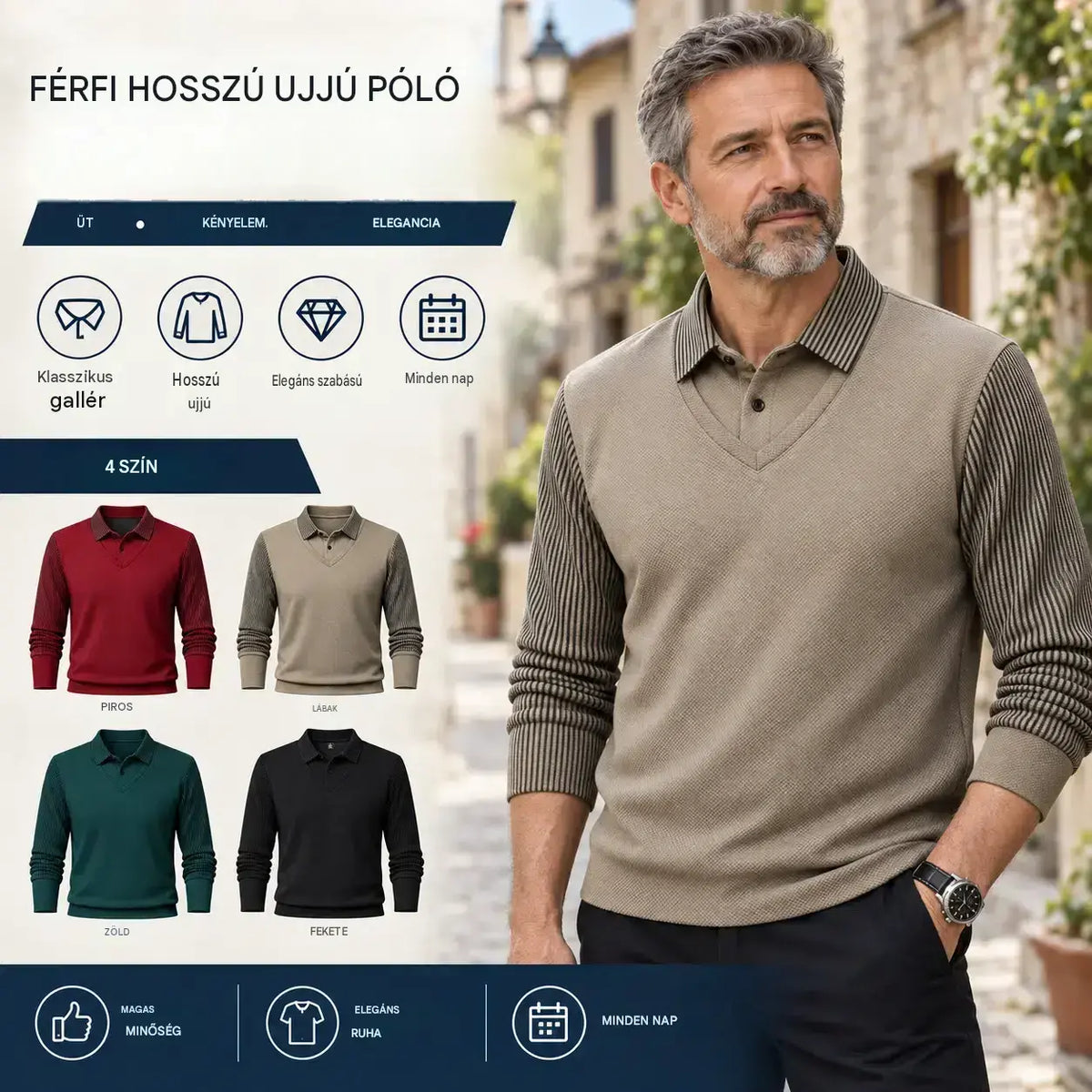 【M-4XL】Réteges stílusú póló, színblokk dizájnnal és csíkhatású részletekkel