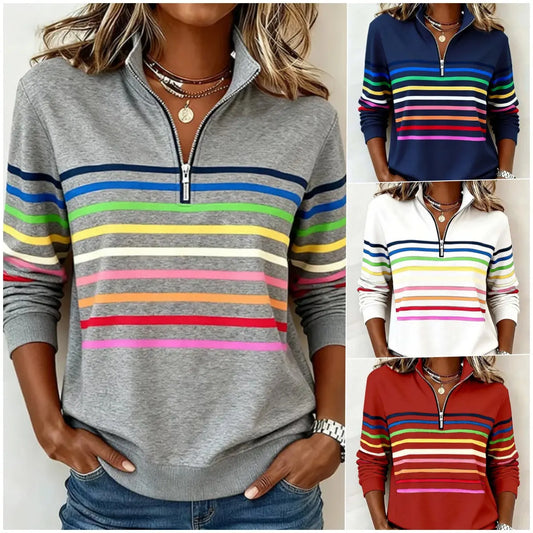 ⏳ Poslední den – sleva 50 % ✨【S–5XL】 Módní volná mikina s duhovými pruhy, límečkem a zipem ✨