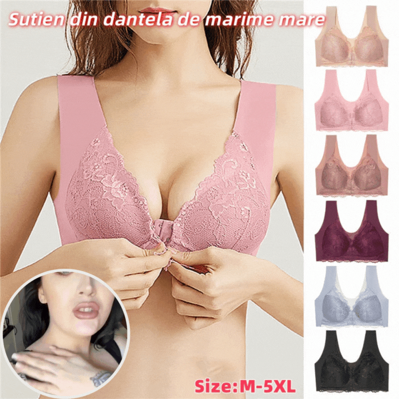 ✨【3dílná sada】Sexy podprsenka pro plnoštíhlé s předním zapínáním – bez kostic s krásným designem na zádech