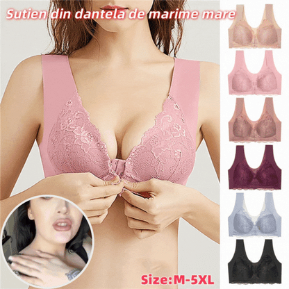 ✨【3dílná sada】Sexy podprsenka pro plnoštíhlé s předním zapínáním – bez kostic s krásným designem na zádech