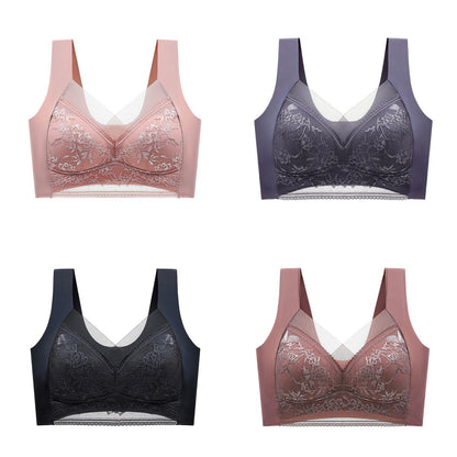 🥰【1 komplet 4 sztuki】👙【40-110 KG】Damski wygodny, bezszwowy koronkowy biustonosz-3891222