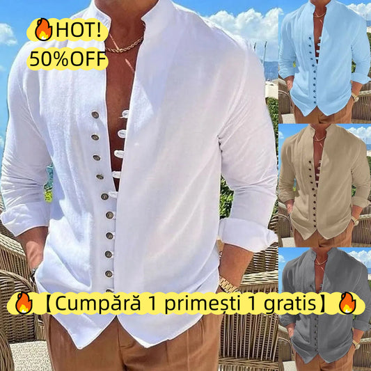 🔥🔥【Kup 1, a 2 dostaniesz gratis】🔥【S-3XL】Męska koszula z kołnierzykiem stójkowym i guzikami-4017532