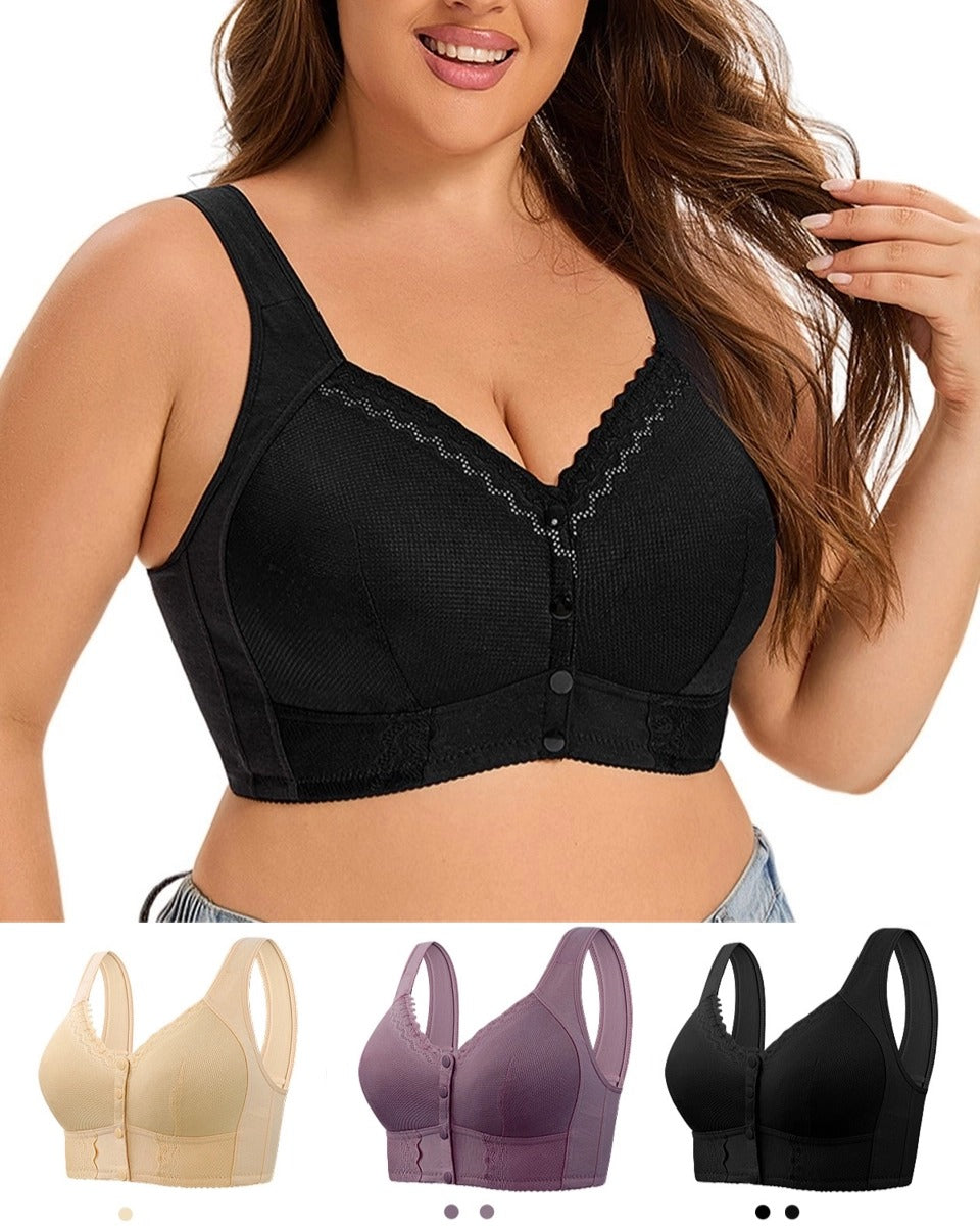 (3 ks)💕🎁【40kg-160kg】Extra velká podprsenka z měkké prodyšné bavlny, zapínání na knoflíky vpředu