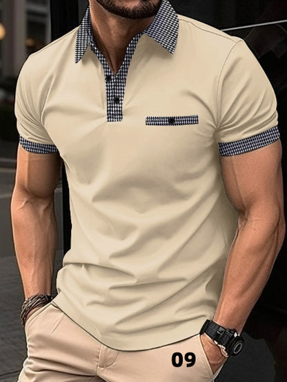 👔【S-5XL】 Ανδρικό καλοκαιρινό κουμπί κάτω από το χρώμα μπλοκ μπλοκ Polo πουκάμισο καλοκαιρινό φούτερ